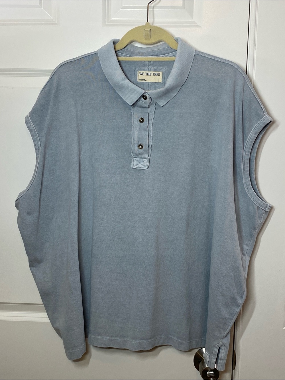 Free People Light Blue Sleeveless Polo Shirt size Large